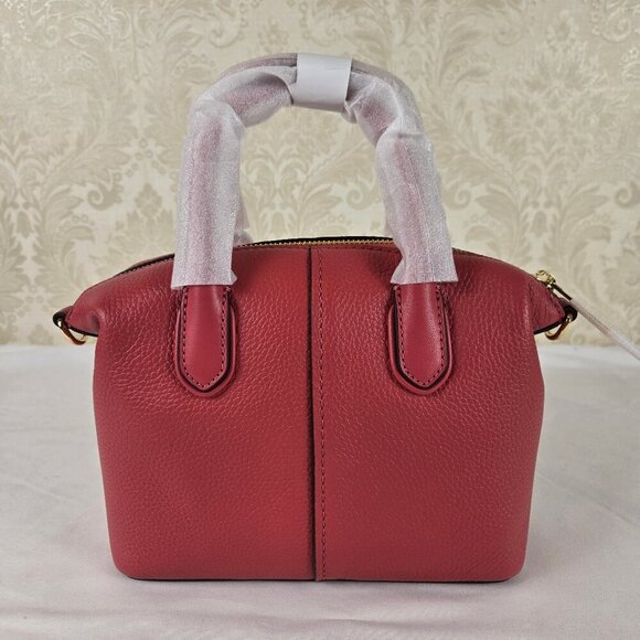 Michael Kors Hyde Small Pebbled Leather Satchel Light Berry Sorbet Double Handle - Picture 5 of 14